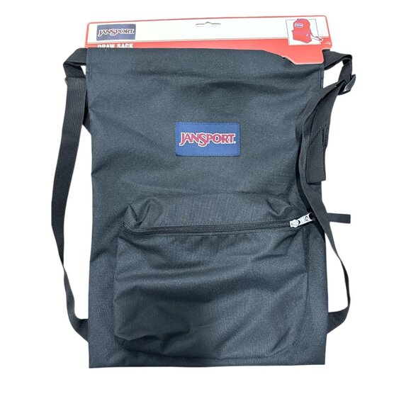 Jansport Black Drawstring Backpack With Front Zippered Pocket & Adjustable Strap - Picture 5 of 7